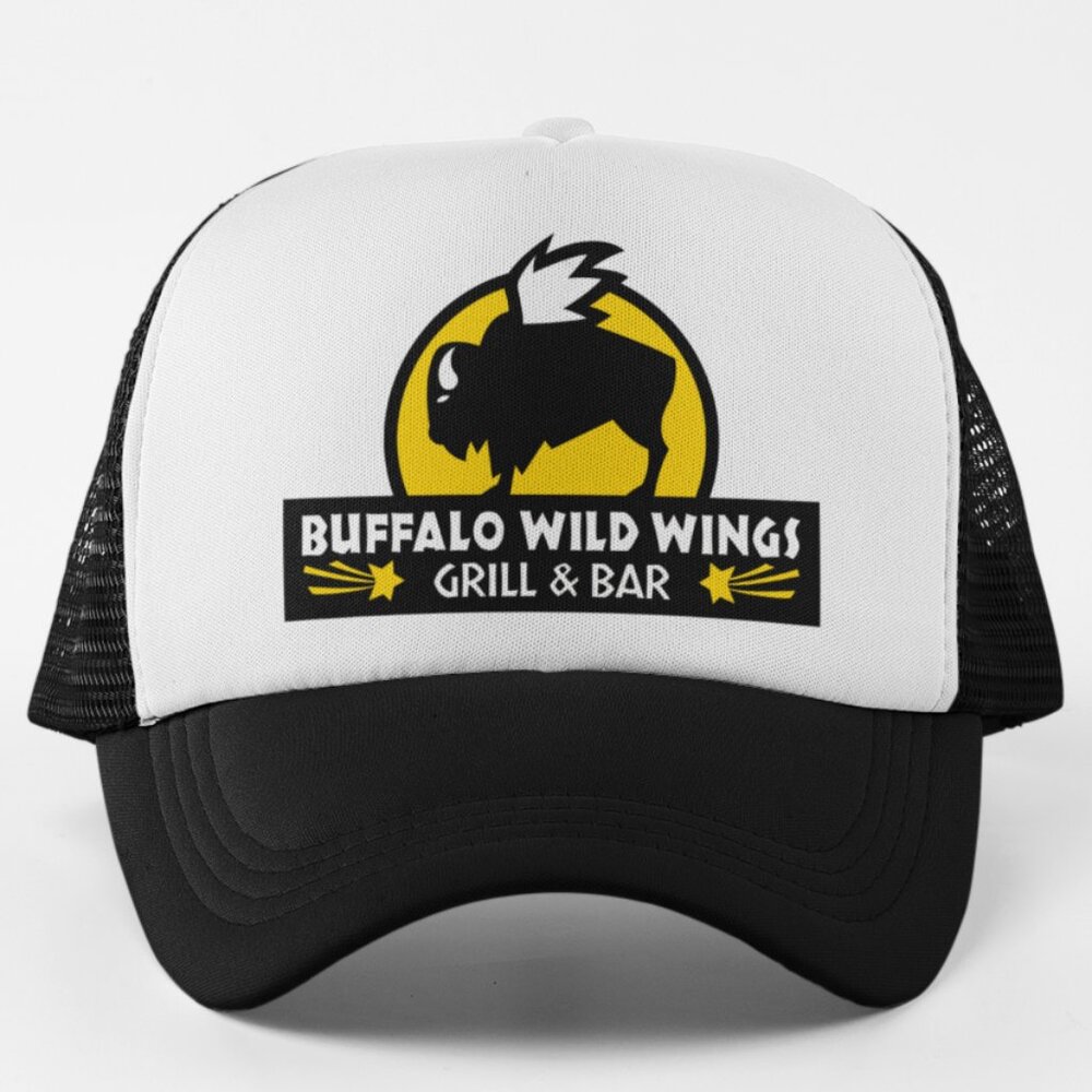 NEW Buffalo Wild Wings Retro Foam Trucker Mesh Snapback Hat 2TONE BLACK WHITE